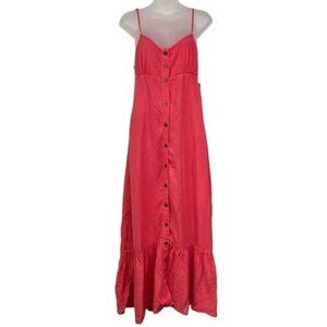 NWT FREE PEOPLE RED PINK BUTTON DOWN OPEN BACK CHAMBRAY MAXI DRESS SMALL